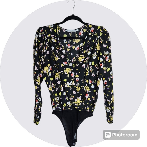 ASTR The Label Blouse Bodysuit Floral Size Small Black - Picture 2 of 9